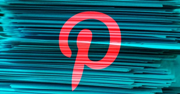 Pinterest logo over stacks of legal documents – symbolizing fraud and regulatory scrutiny